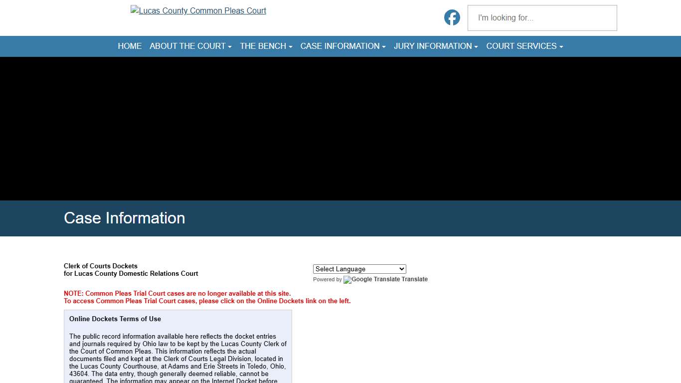 Case Information for Lucas County Common Pleas Court